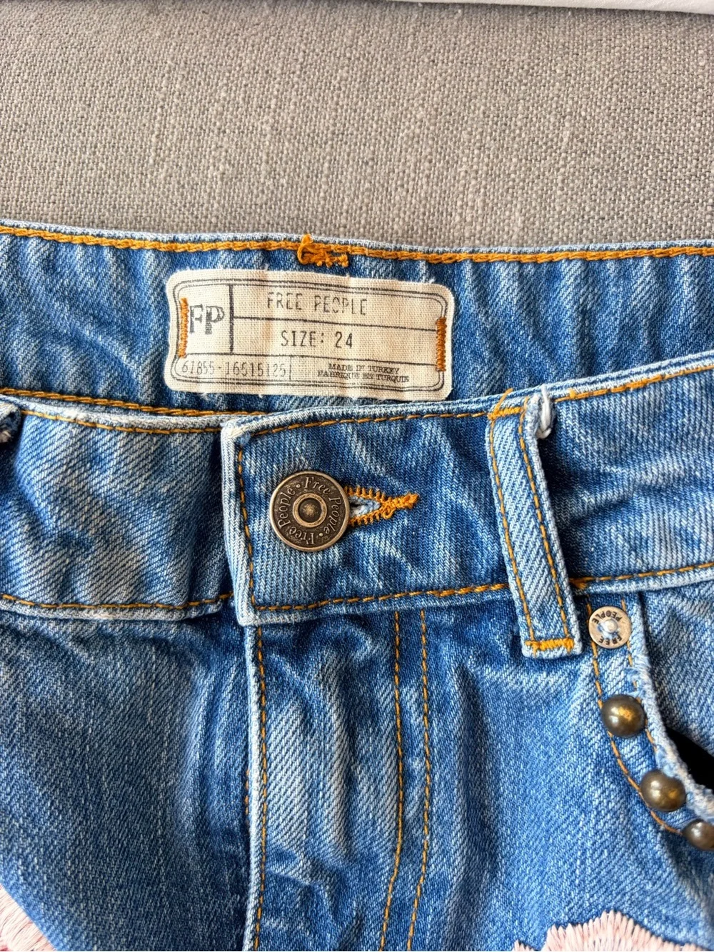 Free People Embroidered Floral Denim Mini Skirt